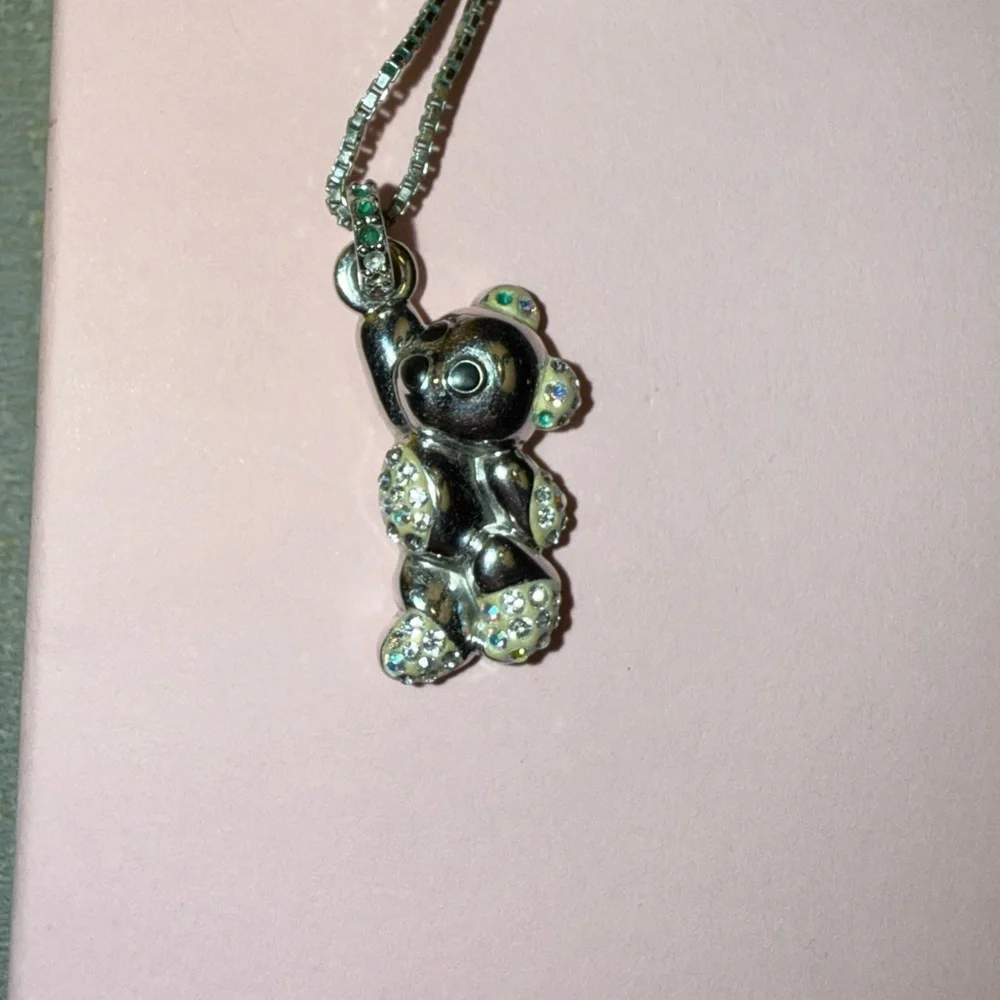 Vintage Swarovski Crystal Silver Bear Pendant Necklace - Picture 9 of 9